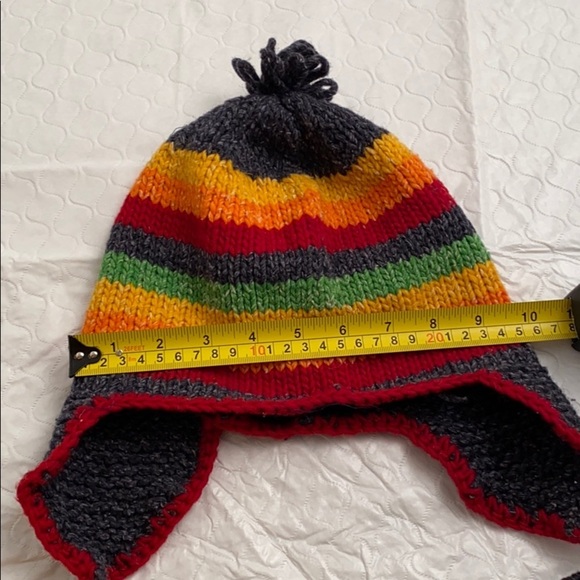 Hand knit rainbow beanie hat main image 5